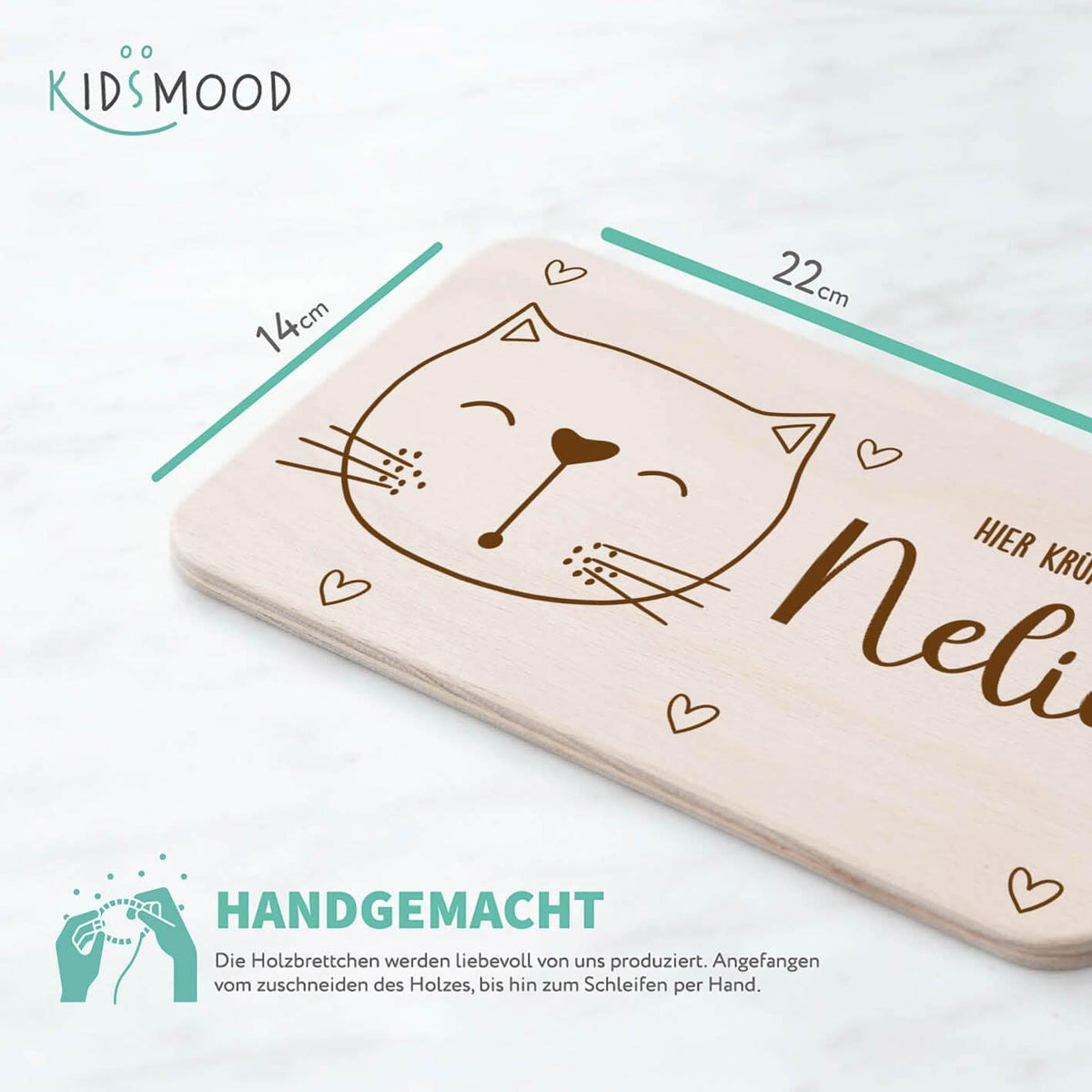 handcrafted breakfast board with kätzchen engraving
