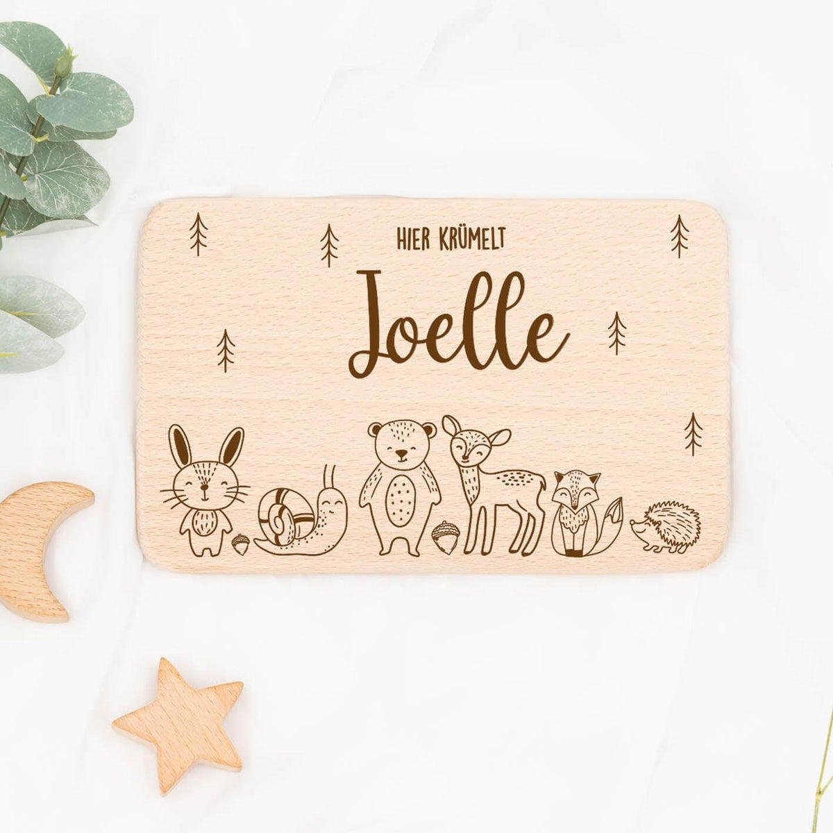 personalized breakfast board with forest animals design