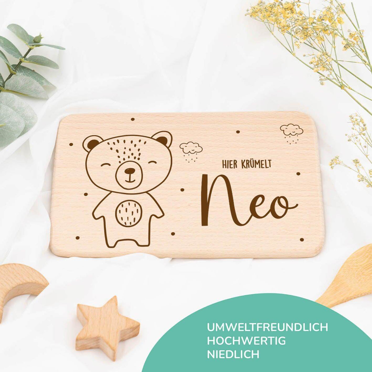 breakfast board with baby bär design and personalized name