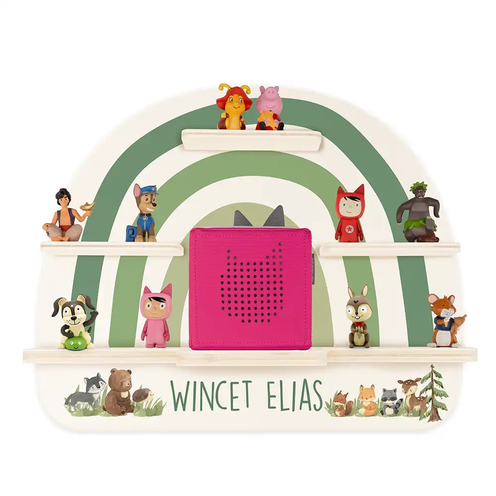 Tonie Regal aus Holz, Toniebox Regal personalisiert Bunter Regenbogen