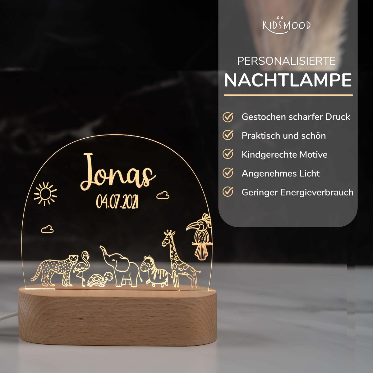 nachtlampe mit safari und namensgravur