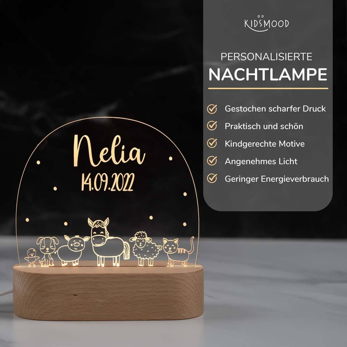 nachtlampe mit bauernhof motiv und individuellem namen