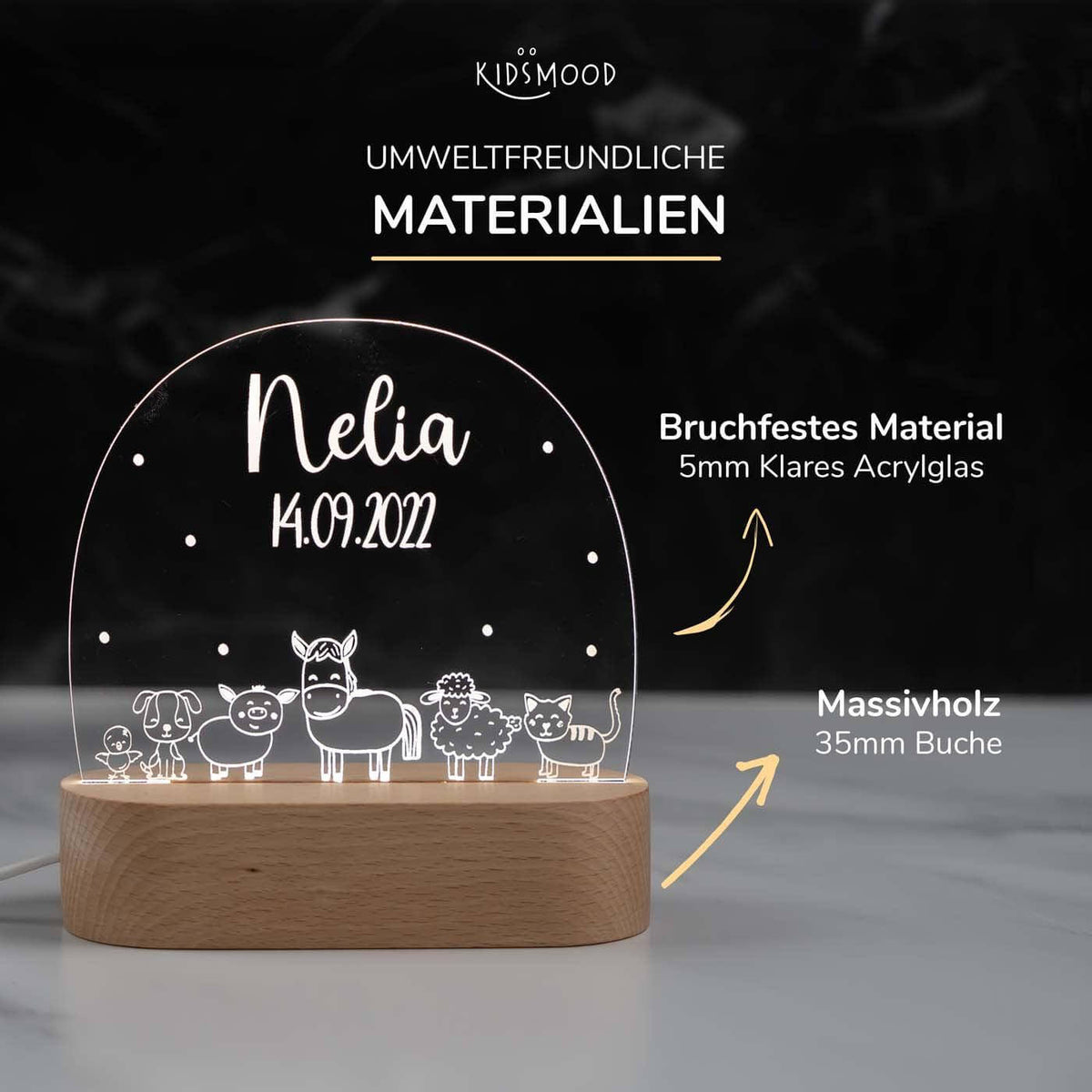 hochwertige nachtlampe mit bauernhof personalisiert