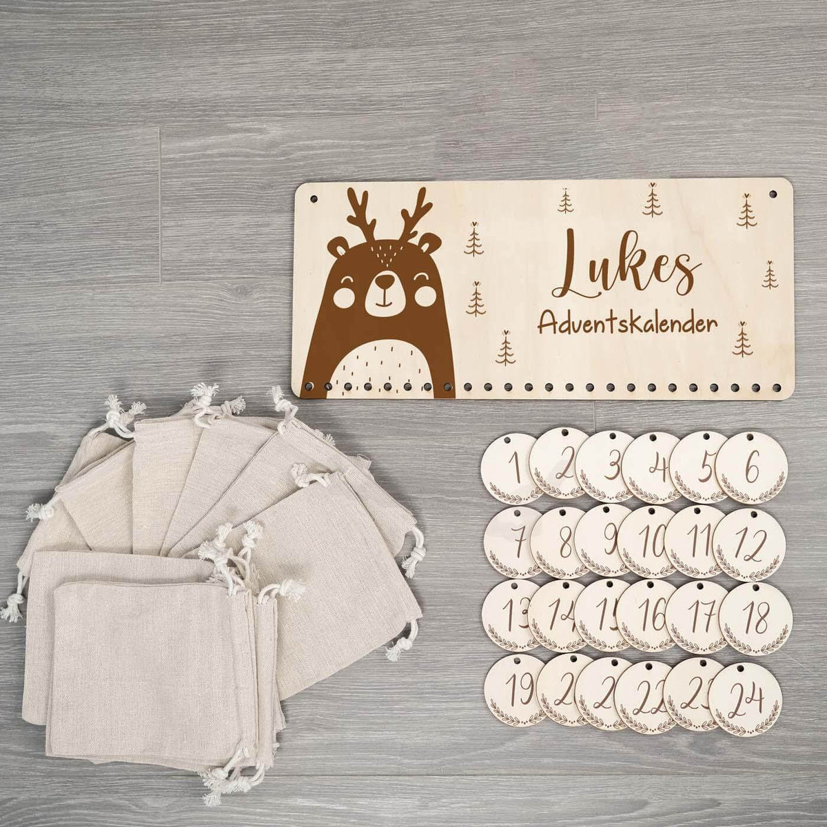wooden advent calendar with custom engraving