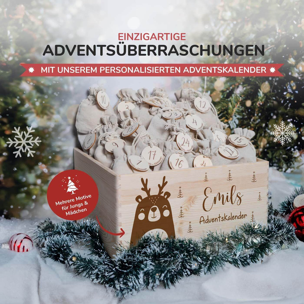 adventskalender mit einfachem motiv und namensgravur