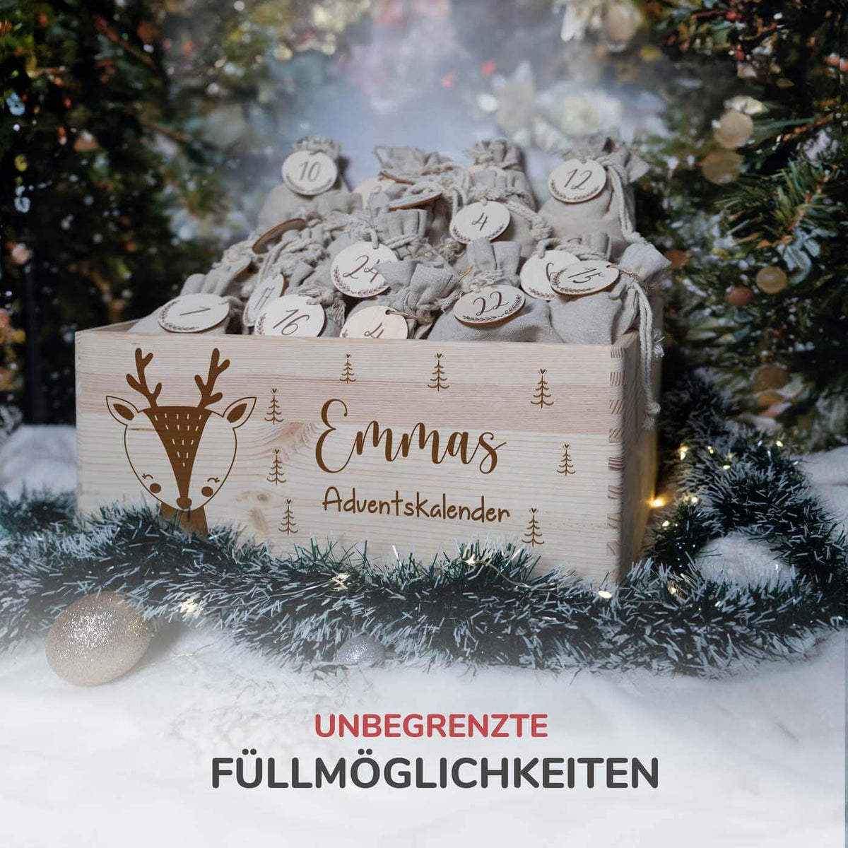 nahaufnahme des adventskalenders mit elch motiv