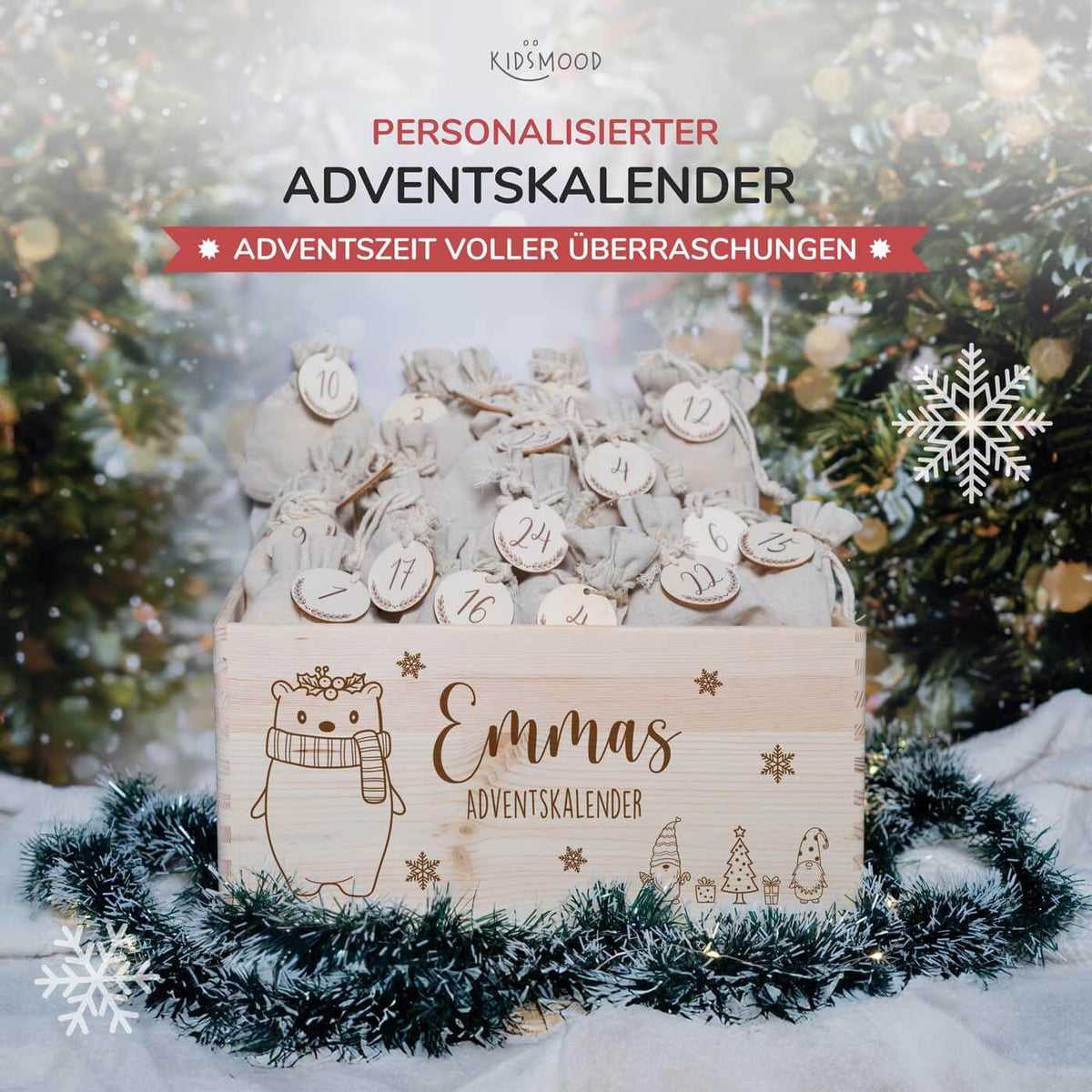 hochwertiger adventskalender mit chrismas bÀr personalisiert