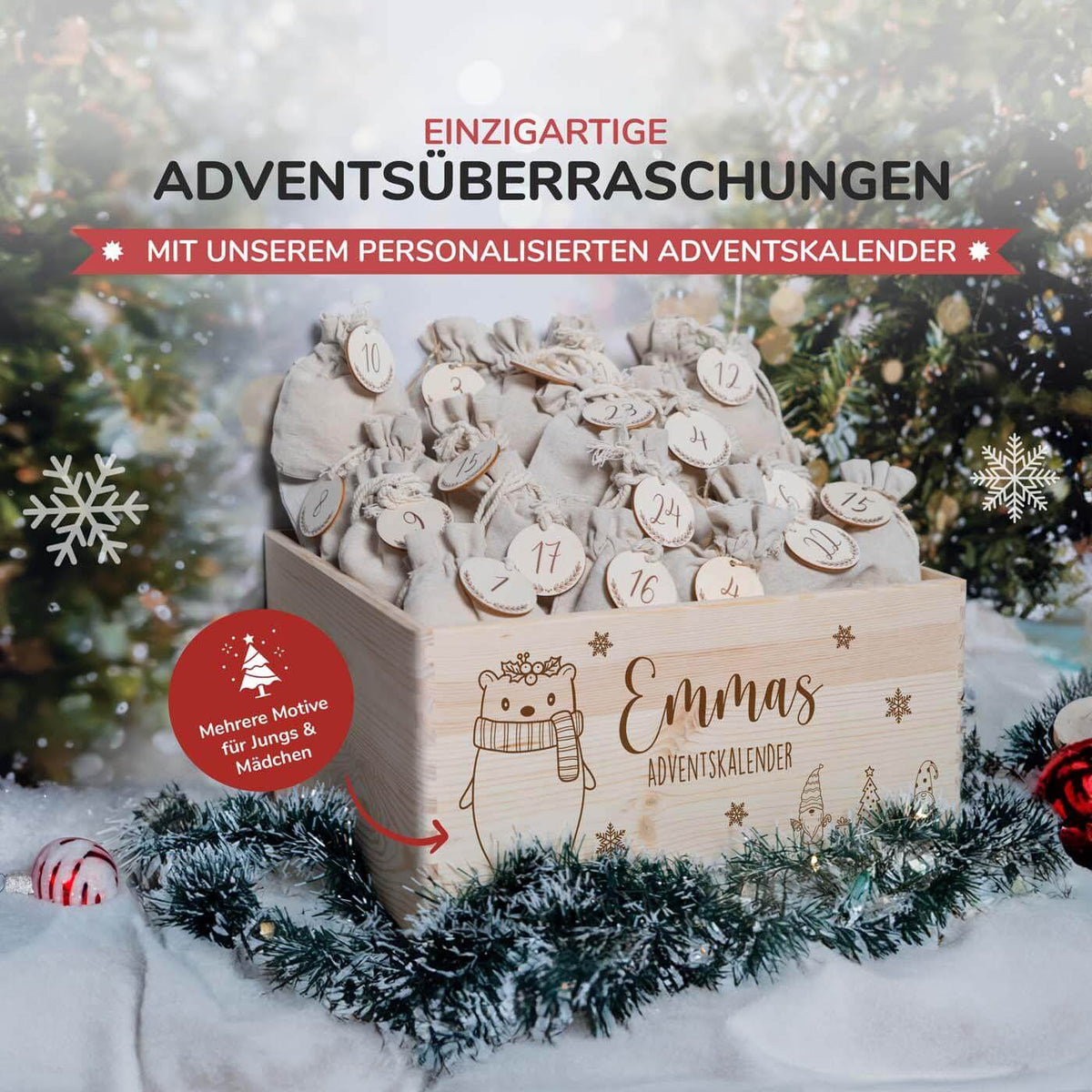 adventskalender mit chrismas bÀr motiv und individuellem namen