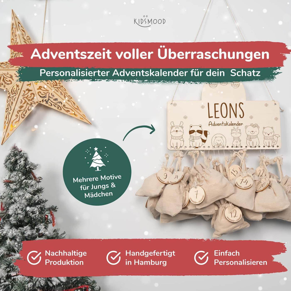close-up of advent calendar with animal family motif