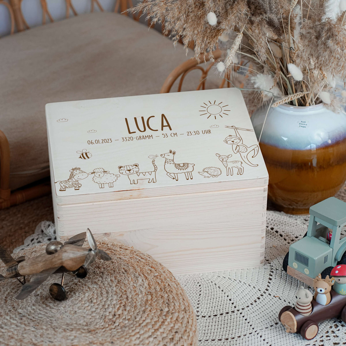 Erinnerungsbox Baby - Safari Tierfamilie