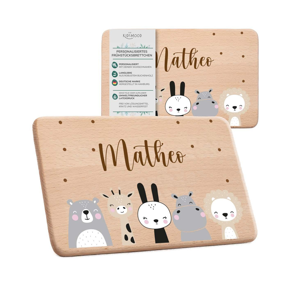 personalisiertes frĂĽhstĂĽcksbrettchen mit tierfamilie design
