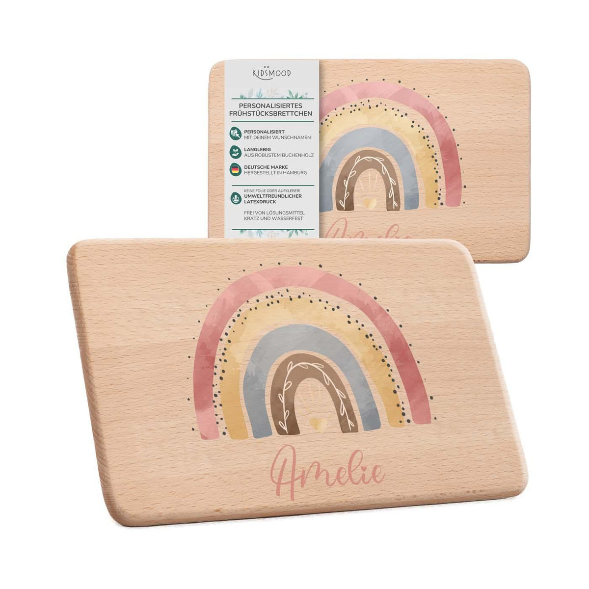 personalisiertes frĂĽhstĂĽcksbrettchen mit regenbogen design