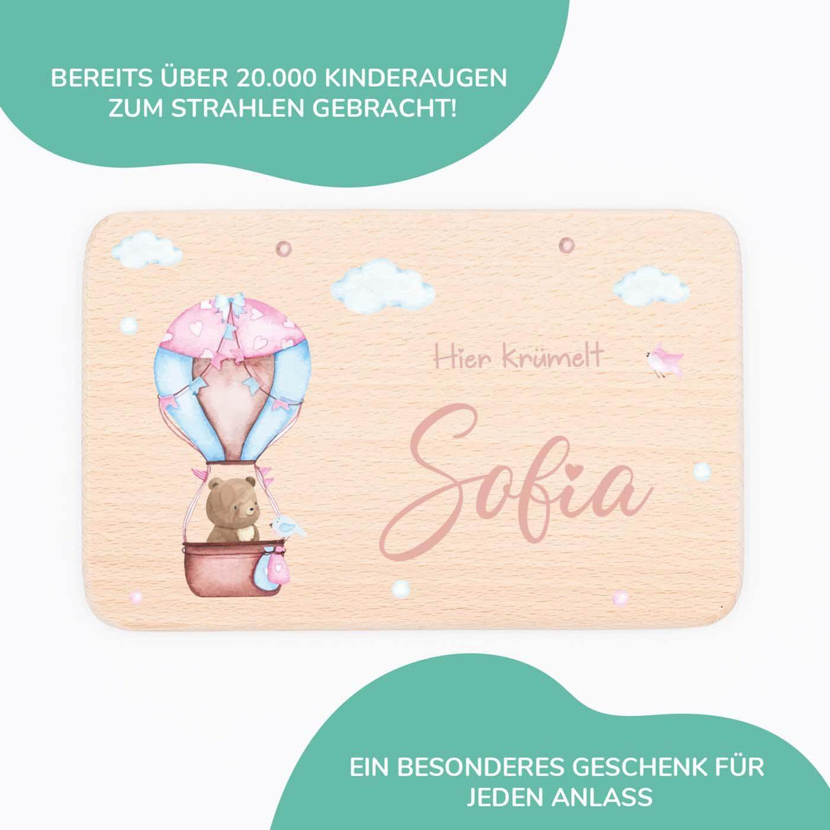 personalisiertes geschenk frühstücksbrettchen mit ballon-bär design