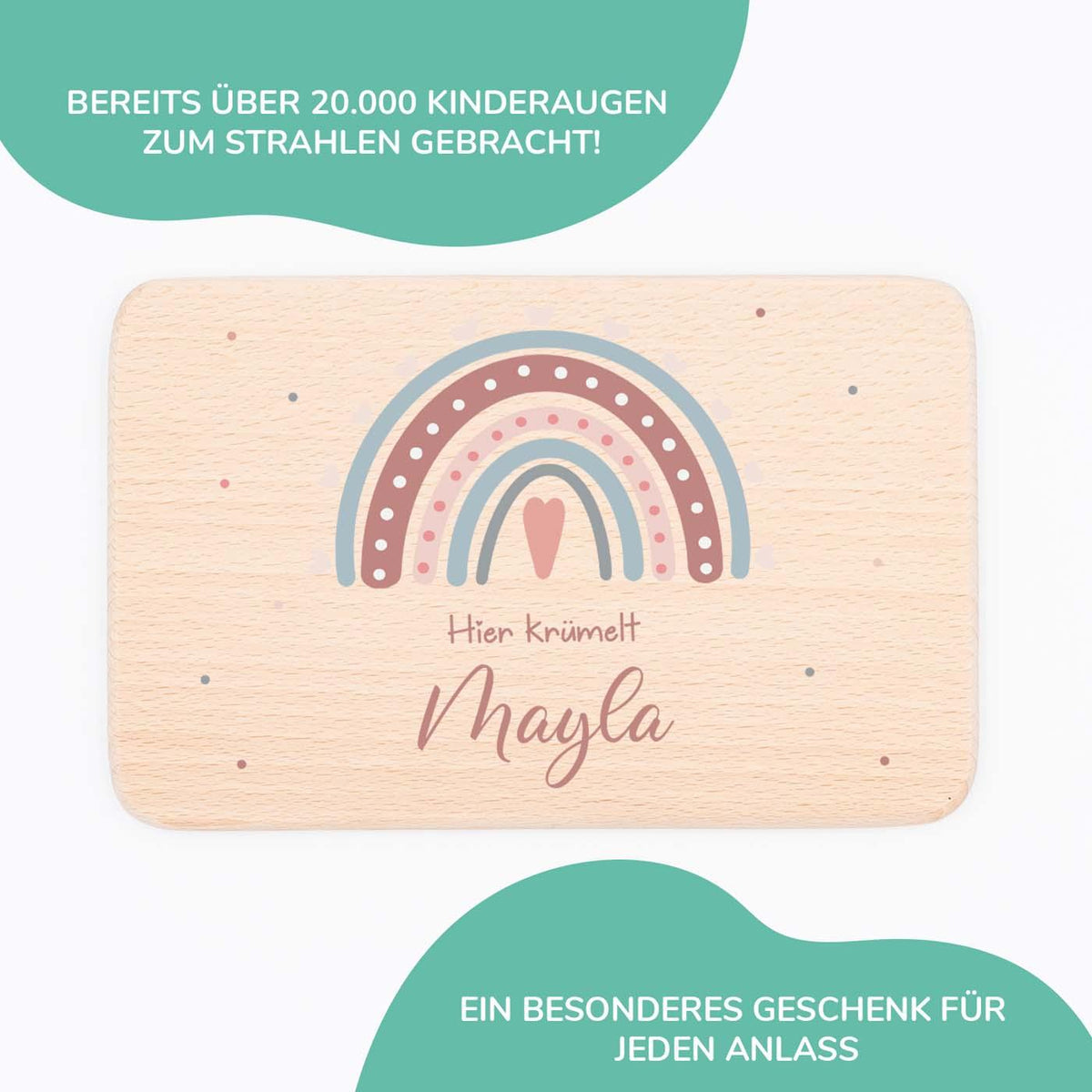 personalisiertes geschenk frühstücksbrettchen mit regenbogen design