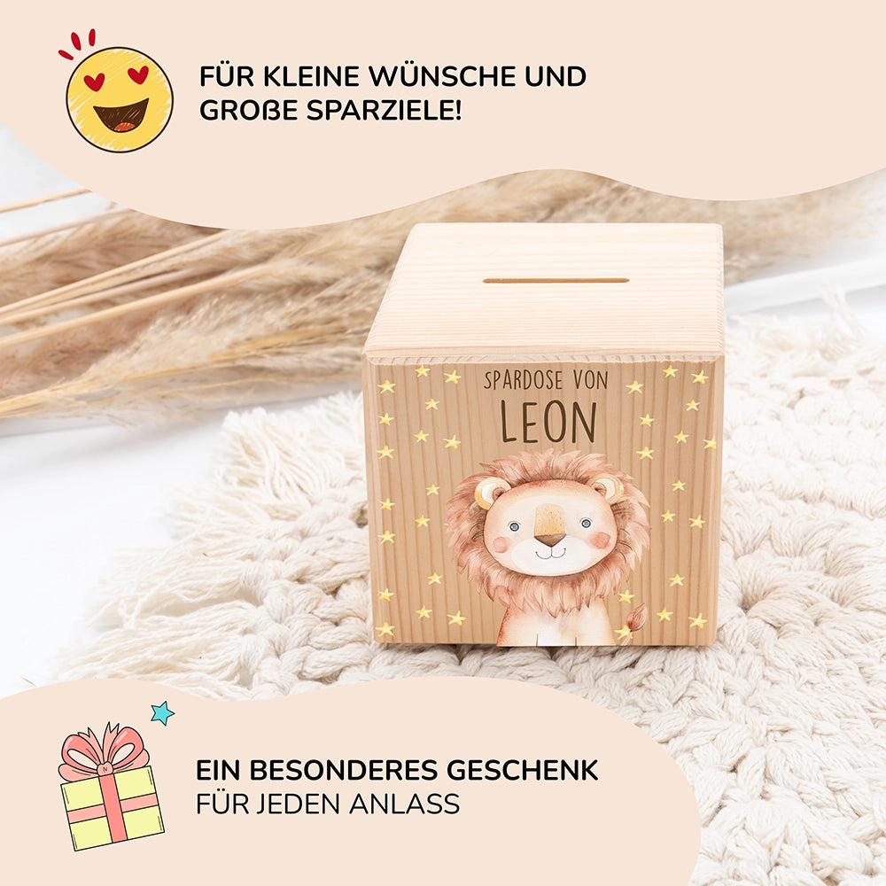 Spardose Kinder, Sparschwein personalisiert bunt - Löwe