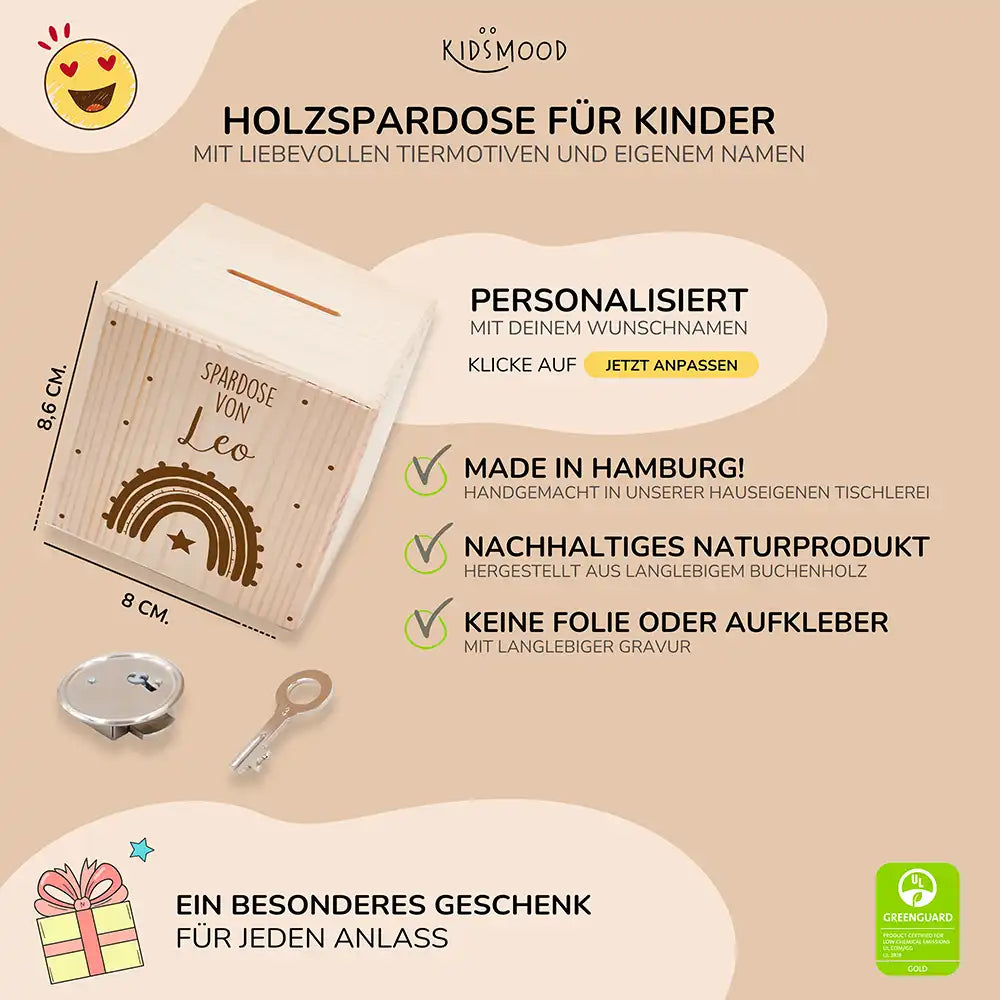 Spardose Kinder, Sparschwein personalisiert - Regenbogen mit Stern