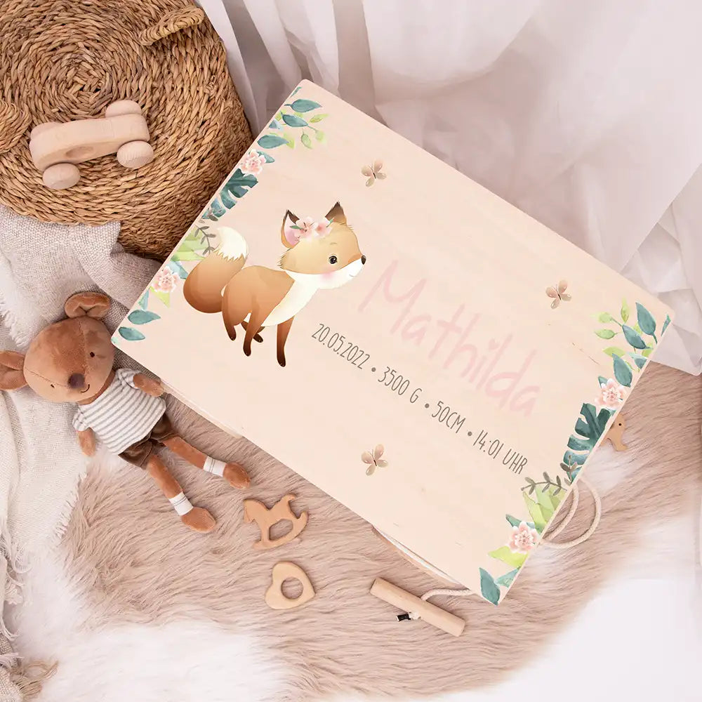 Spielzeugkiste mit Rädern personalisiert - Fuchs