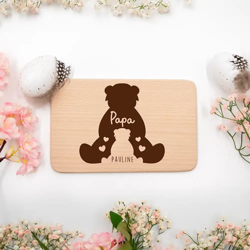 Frühstücksbrettchen Holz Papa Bär mit Gravur - Geschenk Vatertag