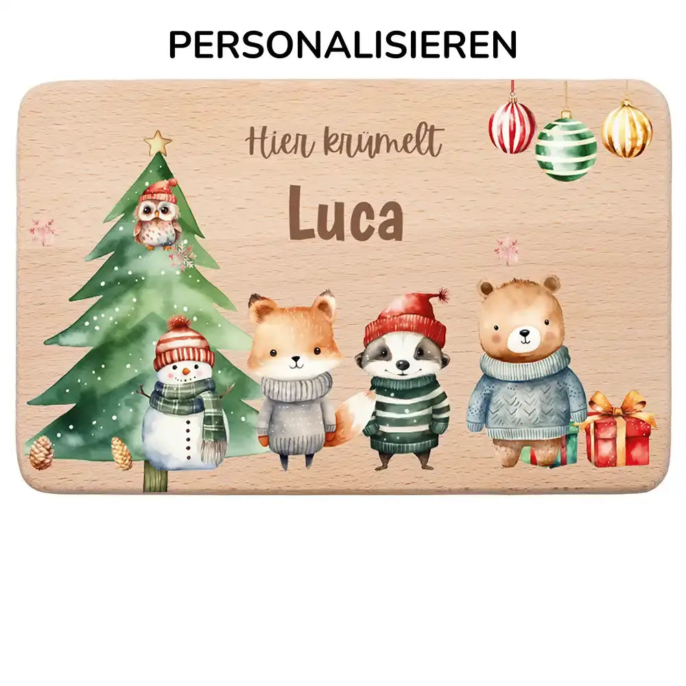 Frühstücksbrettchen Weihnachten - Tierfamilie Weihnachten
