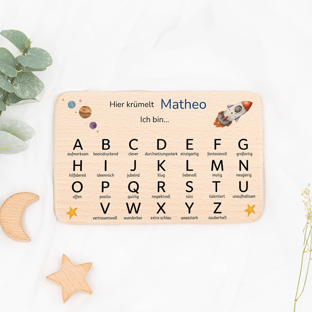 ABC Brettchen Kinder personalisiert – Weltraum Rakete