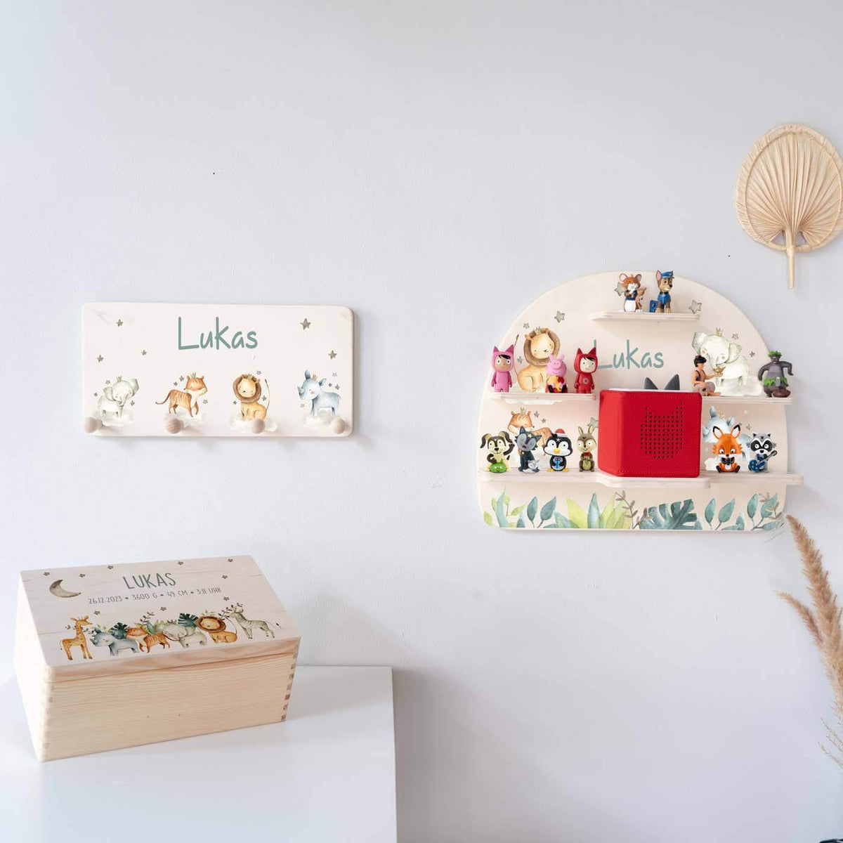 hochwertige safari-bundle holzkiste mit tiermotiven