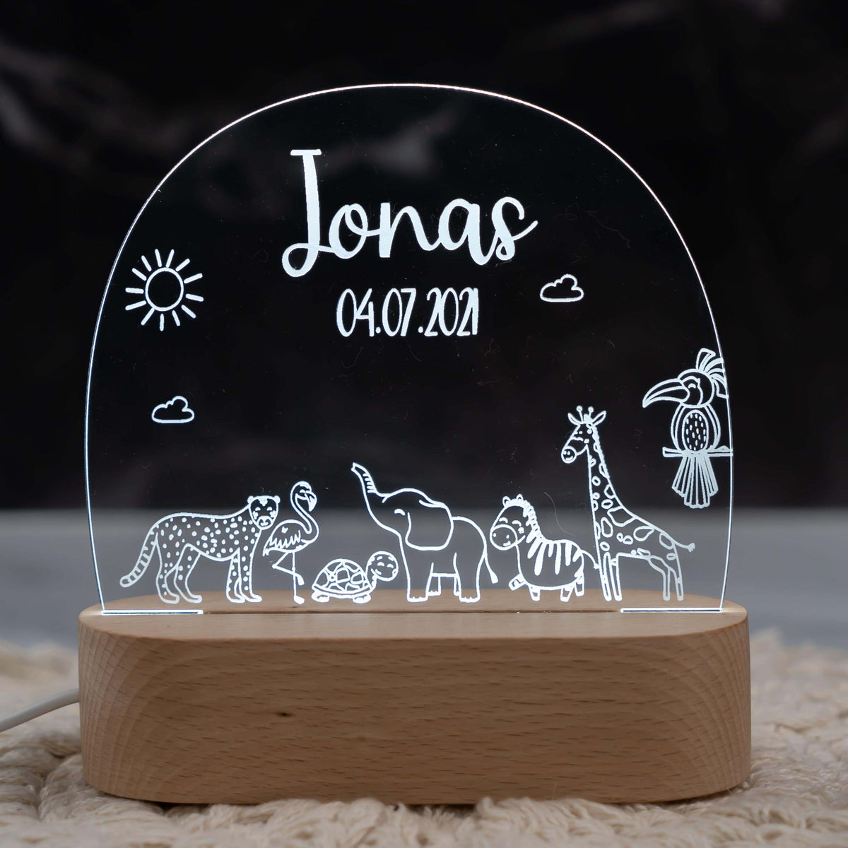 nachtlampe mit safari motiv und individuellem namen