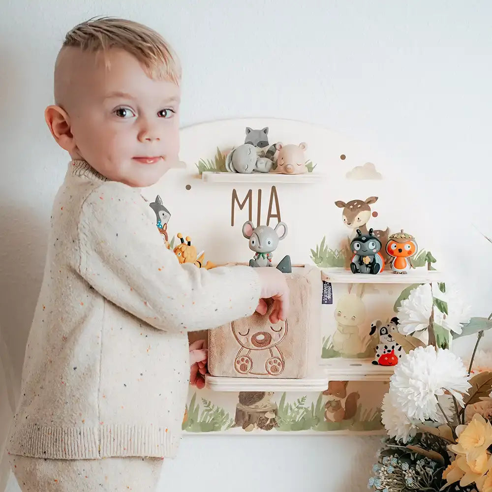Tonie Regal aus Holz, Toniebox Regal personalisiert niedliche Waldtiere