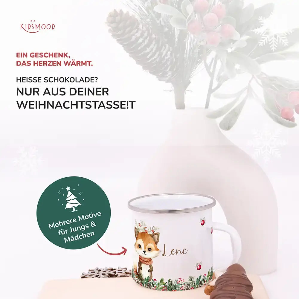 Emaille Tasse personalisiert Weihnachten - Fuchs