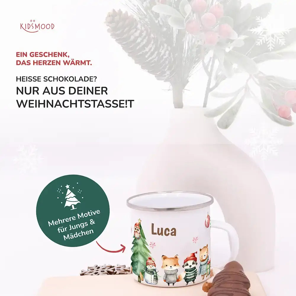 Emaille Tasse personalisiert Weihnachten - Tierfreunde