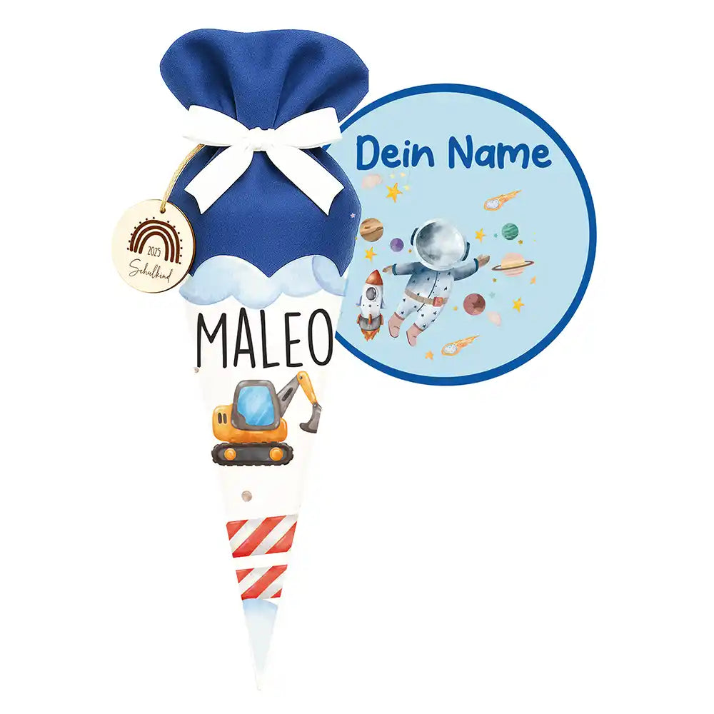Personalisierte Schultüte mit Namen - Bagger