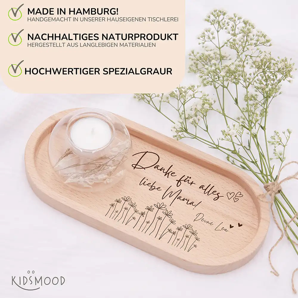 Personalisiertes Holz-Serviertablett "Danke Mama" | Muttertagsgeschenk