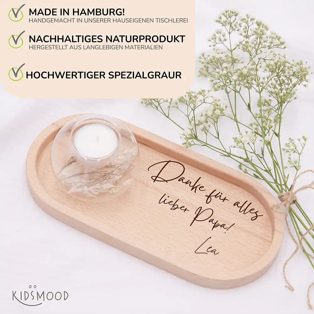 Personalisiertes Holz-Serviertablett "Danke fĂĽr alles" - Vatertag Geschenk