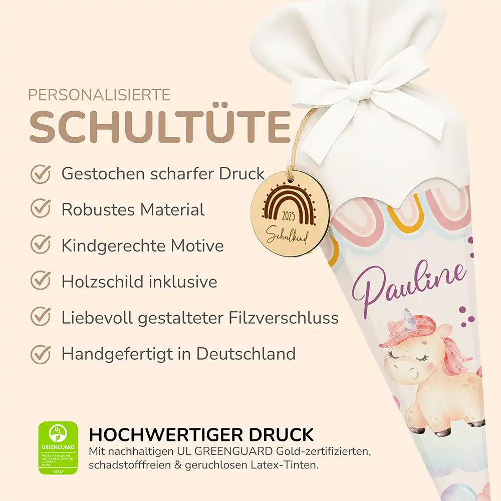 Personalisierte Schultüte mit Namen - zauberhaftes Einhorn