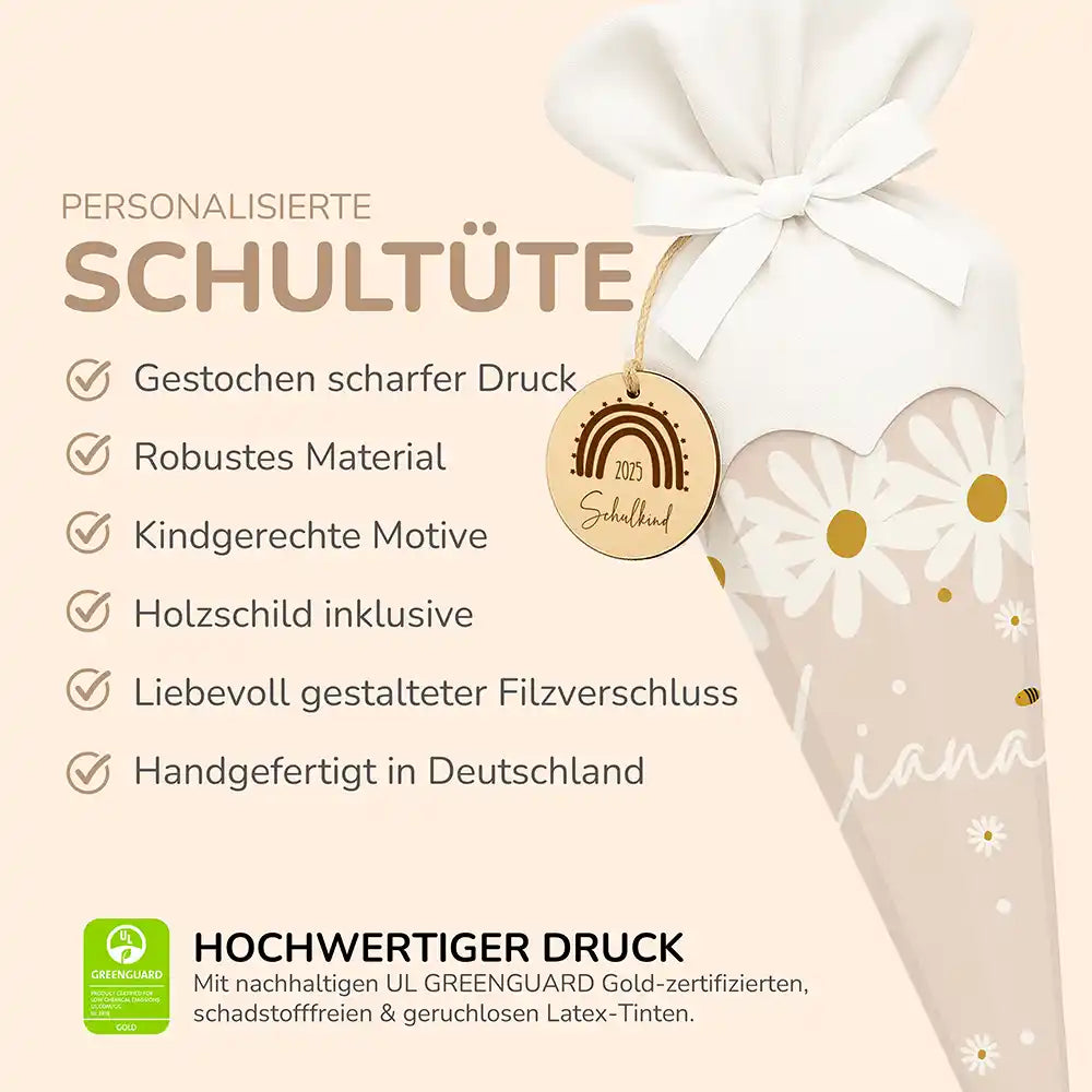 Personalisierte Schultüte mit Namen - Blumen