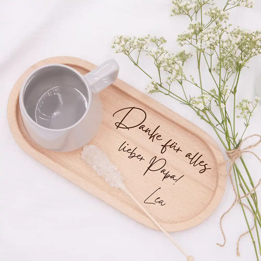 Personalisiertes Holz-Serviertablett "Danke fĂĽr alles" - Vatertag Geschenk