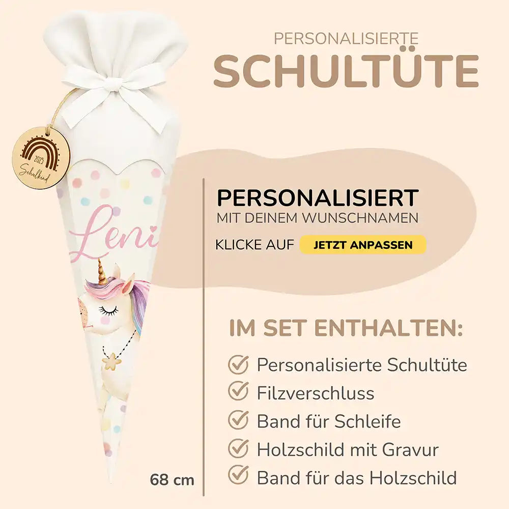 Personalisierte Schultüte mit Namen - Einhorn