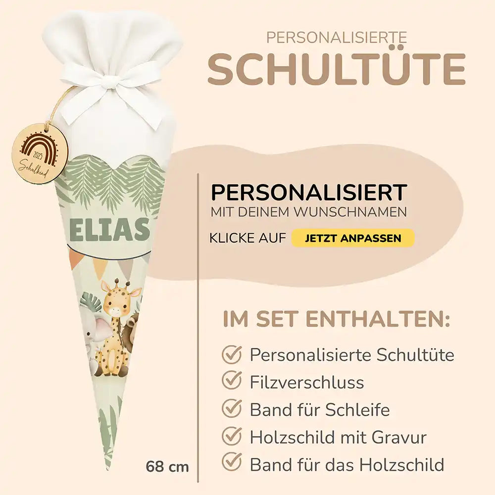 Personalisierte Schultüte mit Namen - wilde Safari