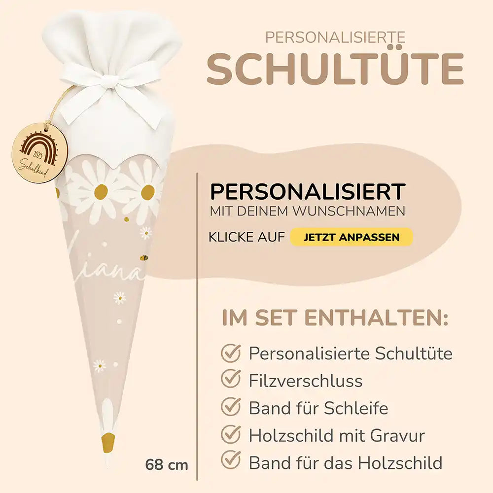 Personalisierte Schultüte mit Namen - Blumen