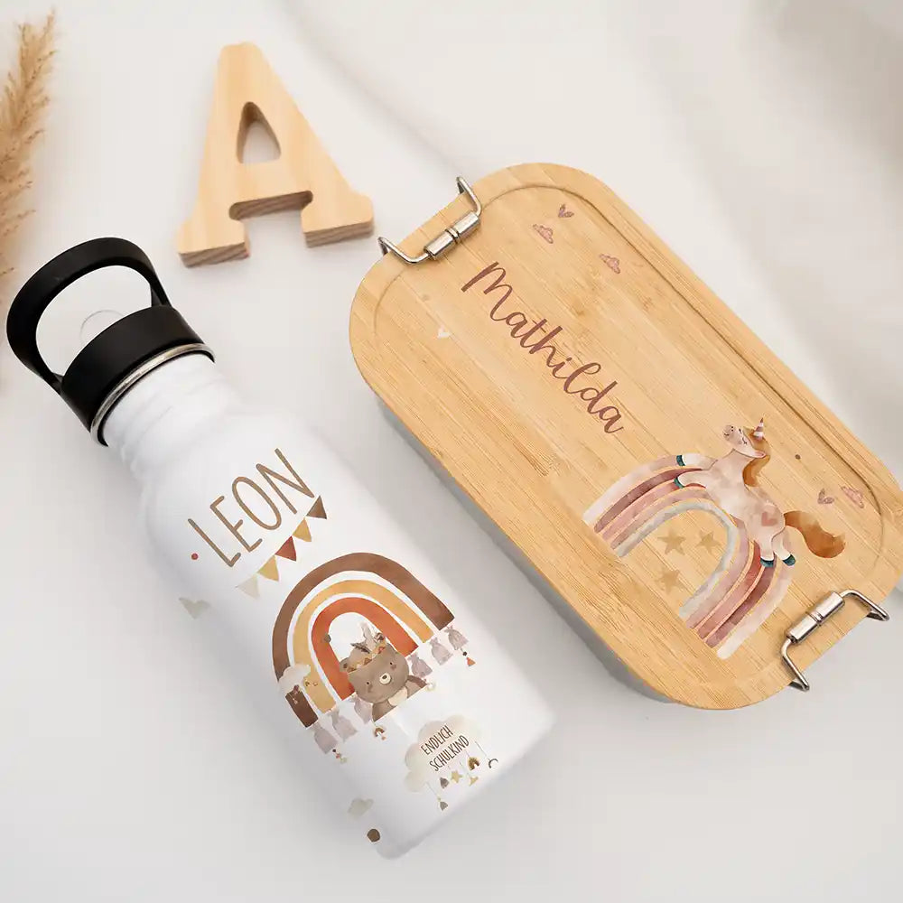 Einschulungsset mit Name – Schultüte, Trinkflasche und Brotdose