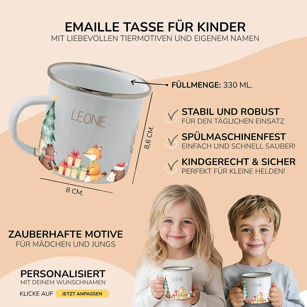Emaille Tasse personalisiert Weihnachten - niedlicher Fuchs