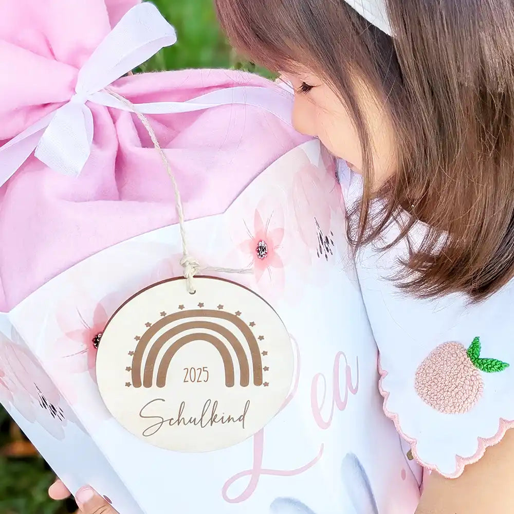 Personalisierte Schultüte mit Namen - Einhorn Boho Regenbogen & Wolken