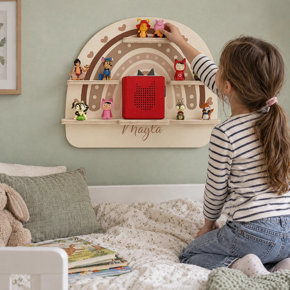 Tonie Regal aus Holz, Toniebox Regal Regenbogen Herz