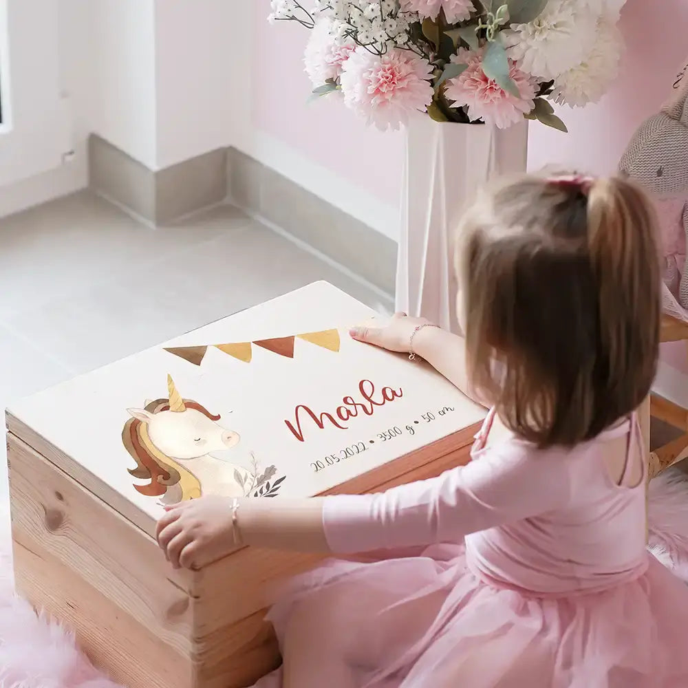 Erste Schritte Bundle - Boho Einhorn: Messlatte, Kindergarderobe, Erinnerungsbox