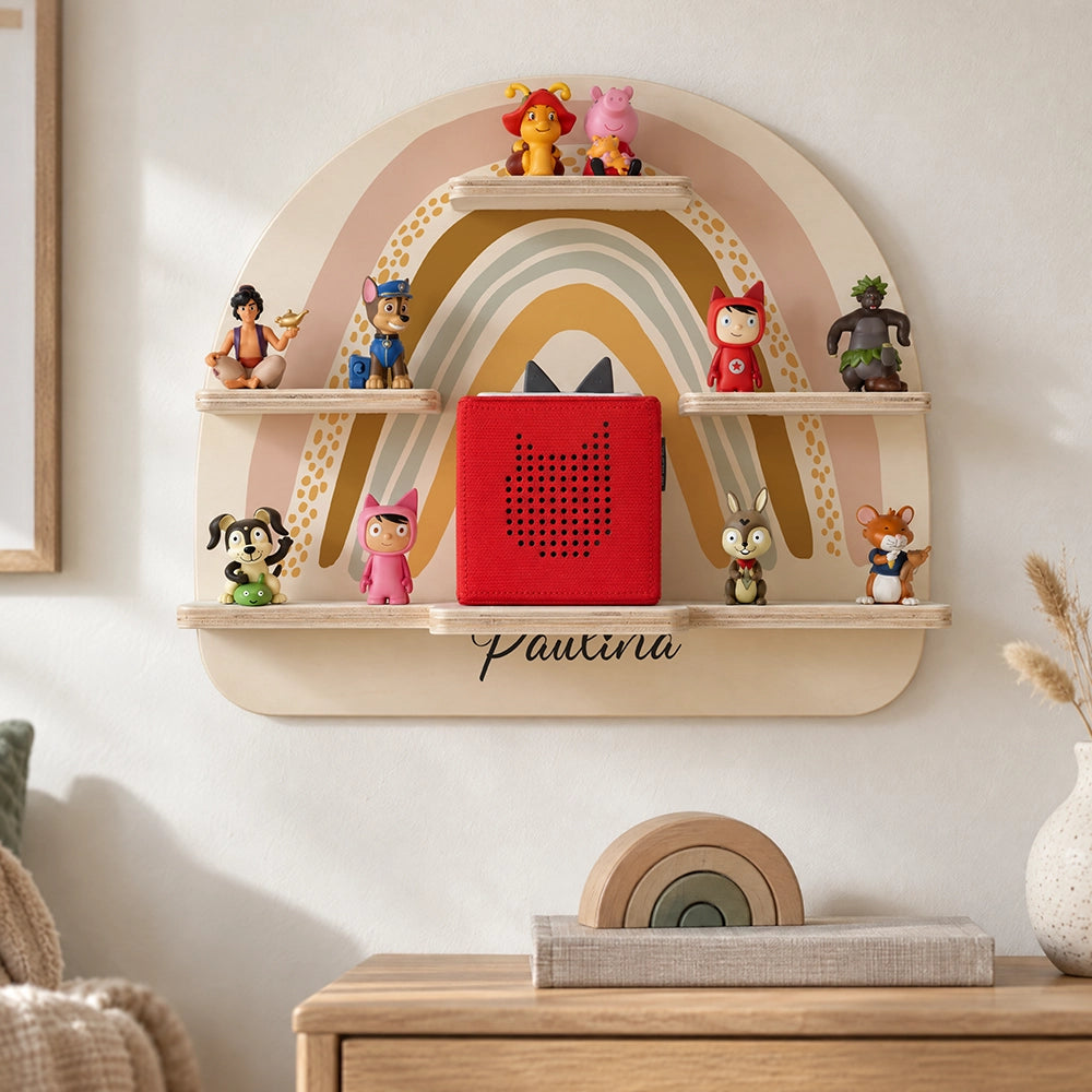 Tonie Regal aus Holz, Toniebox Regal personalisiert Regenbogen 2