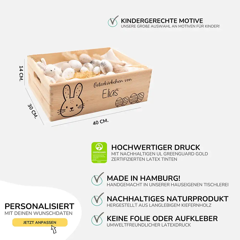 Osterkiste Holz personalisiert - Häschenschatz