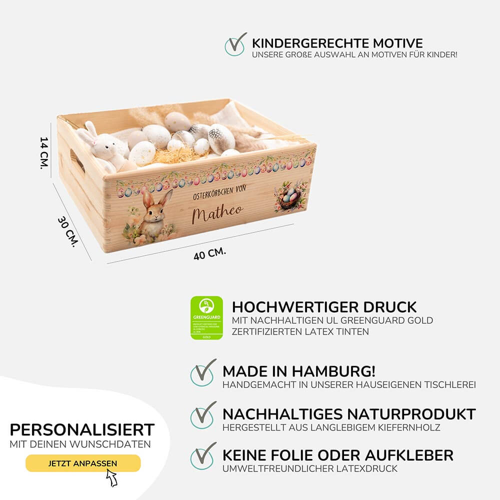 Osterkiste Holz personalisiert - Ostergrüße
