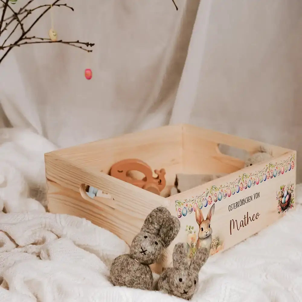 Osterkiste Holz personalisiert - Ostergrüße