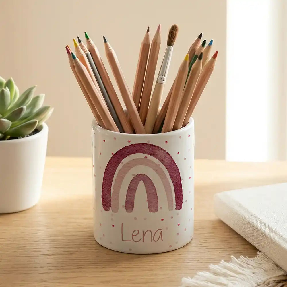 Personalisierter Stiftehalter Regenbogen Rosa - Keramik weiĂ-matt - Detailansicht