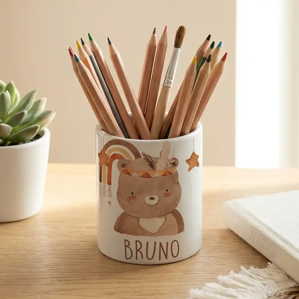 Personalisierter Stiftehalter Boho-BĂ€r - Keramik weiĂ-matt - Detailansicht