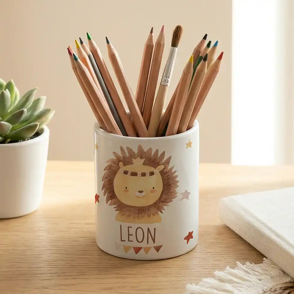 Personalisierter Stiftehalter Löwe Boho - Keramik weiĂ-matt - Detailansicht